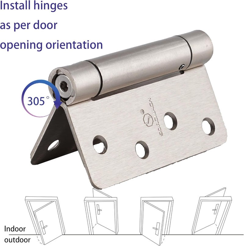 SORGMACH 3 Pieces Self Closing Door Hinge 4 inch Satin Nickel Auto Close Hinges Adjustable 4" x 4" Spring Hinges Door Closer Hinge 1/4" Radius Corner Commercial Auto Self-Closing Hinge - Image 4